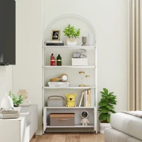 HOMCOM 4-Tier Arched Shelving Unit with Cabinet, Bookshelf for Living Room, Office, 31.5" x 11.8" x 73.6", White(m-1)