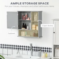 kleankin Bathroom Medicine Cabinet with Mirror, Wall-Mounted Bathroom Cabinet with Adjustable Shelf for Living Room and Laundry Room, Gray(m-5)