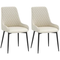 HOMCOM Upholstered Kitchen Chairs, Modern Dining Chairs Set of 2 with Diamond Tufting and Steel Legs for Dining Room, Cream White(m-2)