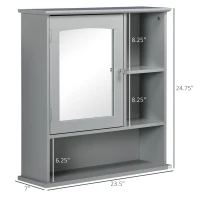 kleankin Bathroom Medicine Cabinet with Mirror, Wall-Mounted Bathroom Cabinet with Adjustable Shelf for Living Room and Laundry Room, Gray(m-3)