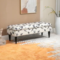 HOMCOM Linen-Touch Upholstered Fabric Ottoman Bench for Bedroom, Entryway, Living Room, Beige with Seashells(m-2)