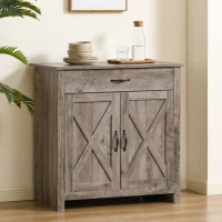 HOMCOM Farmhouse Sideboard Buffet Cabinet, Barn Door Coffee Bar Cabinet with Drawer and Adjustable Shelf for Kitchen, Living Room, Entryway, Gray(m-2)