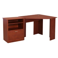HOMCOM Computer Desk with Printer Cabinet, L-Shaped Corner Desk with Storage, Study PC Workstation for Home Office, Cherry(m-1)