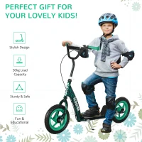 Qaba Kids Scooter with Adjustable Handlebar, Kids Kick Scooter with Non-slip Footplate, Rear Brake, 12" EVA Wheels, Green(m-7)