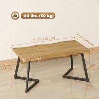 HOMCOM Coffee Table Curved Thick Top Living Room Accent Table Black Metal Legs, 39.4" x 19.7" x 17.7", Oak(m-3)