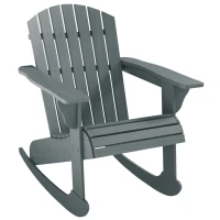 Outsunny Wood Adirondack Outdoor Lounge Rocking Chair Fire Pit Seating with Slatted Wooden Design, Fanned Back, Gray(m-11)