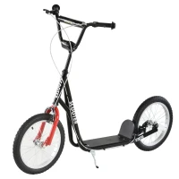 Aosom Youth Scooter Kick Scooter for Kids 5+, Max Load 220 LBS., with Adjustable Handlebar, 16" Inflatable Wheels, Dual Brakes, Black(m-1)