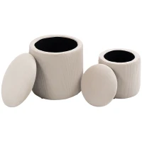 HOMCOM Corduroy Stool, Ottoman with Storage Set of 2, Removable Wood Lid, Hidden Space, Cream White(m-1)