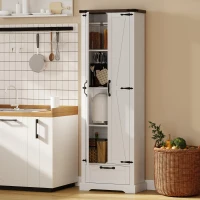 HOMCOM 71" Pantry Cabinet, Kitchen Storage Cabinet with Adjustable Shelves, Barn Doors and Drawer for Dining Room, White(m-12)