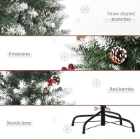 HOMCOM 5ft Decorated Christmas Tree with Red Berries and Pine Cones, Flocked Christmas Tree with Pencil Shape, Green(m-7)