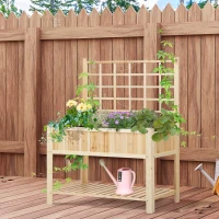Outsunny 47" Wooden Raised Garden Bed with Trellis, Coutryside Style Elevated Planter Box Stand with Open Storage Shelf, Spacious Planting Area for Vegetables, Herbs, Flowers(m-2)
