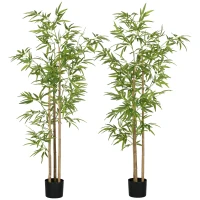 HOMCOM Set of 2 6ft Artificial Tree, Indoor Fake Bamboo with Pot, for Home Office Living Room Decor(m-2)