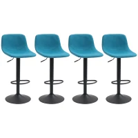 HOMCOM Adjustable Bar Stools, Swivel Bar Height Chairs Barstools Padded with Back for Kitchen, Counter, and Home Bar, Set of 4, Blue(m-11)