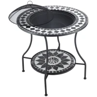 Outsunny 30" Outdoor Fire Pit Dining Table, 3-in-1 Round Wood Burning Fire Pit Bowl, Patio Ice Bucket with Storage Shelf, Spark Screen Cover for BBQ, Bonfire, Camping, Mosaic(m-11)