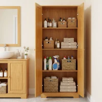 HOMCOM 67" Pinewood Kitchen Pantry Storage Cabinet, Freestanding Cabinets with Doors and Shelves, Dining Room(m-8)