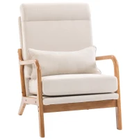 HOMCOM Modern Accent Chair, Linen Armchair with Lumbar Pillow, High Back, Wide Seat, Thick Cushion, Solid Wood Frame, Cream White(m-9)