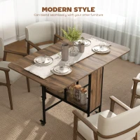 HOMCOM Folding Dining Table, Extendable Kitchen Table for Small Spaces with Storage Shelf and 6 Wheels, Brown Wood Grain(m-12)