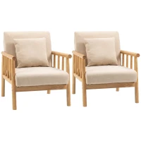 HOMCOM 24.5" Single Couch for Small Spaces, Modern Sofa for Bedroom, Living Room Furniture, Upholstered Small Couch with Throw Pillow and Wood Legs, Set of 2, Beige(m-1)