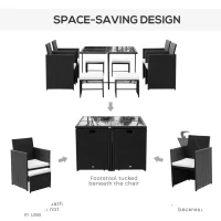 Outsunny 9 Pieces Patio Wicker Dining Set, PE Rattan Garden Sectional Sofa Outdoor Space-Saving Furniture Sets, White(m-6)
