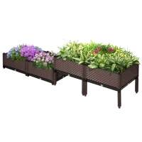 Outsunny Set of 4 Garden Raised Bed Kit, DIY Elevated Planter Box, Flower Vegetables Planting Container with Self-Watering Design and Drainage Holes for Indoor & Outdoor Use(m-11)