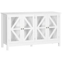 HOMCOM Sideboard, Buffet Cabinet with 4 Tempered Glass Doors and Adjustable Storage Shelf, Credenza, White(m-1)