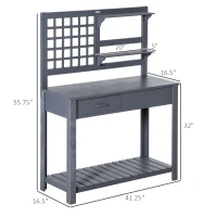 Outsunny Potting Bench Table, Garden Work Bench, Outdoor Wooden Workstation with Tiers of Shelves and Drawer, Grey(m-3)
