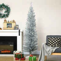 HOMCOM 6' Artificial Pencil Christmas Tree, Slim Xmas Tree with 390 Realistic Branch Tips and Plastic Stand, Silver(m-2)