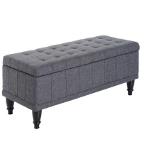 HOMCOM Storage Ottoman, Linen Fabric End of Bed Bench with Soft Close Lid, Button Tufted Storage Bench for Living Room, Entryway or Bedroom, 42" x 17" x 19", Grey(m-2)