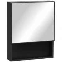 kleankin Bathroom Medicine Cabinet with Mirror Wall-Mounted with Single Door, Storage Shelves and Stainless Steel Frame for Laundry Room, Black(m-2)
