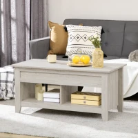 HOMCOM Lift Top Coffee Table with Hidden Storage Compartment and Open Shelves, Lift Tabletop Pop-Up Center Table for Living Room, Oak Effect(m-7)