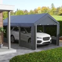 Outsunny 10' x 20' Carport, Heavy Duty Portable Garage, Height Adjustable, with 4 Mesh Windows and 4 Doors, Gray(m-10)