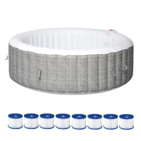Outsunny 4-6 Person Inflatable Portable Hot Tub Outdoor Round Heated Spa with 130 Jets, Cover, Filter Cartridges, Grey(m-1)
