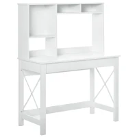 HOMCOM Computer Desk with Hutch, Home Office Table with Storage Shelves and Open Compartments for Writing, Work, White(m-7)