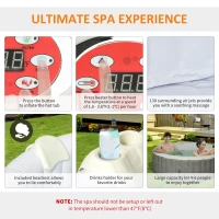 Outsunny 4-6 Person Inflatable Portable Hot Tub Outdoor Round Heated Spa with 130 Jets, Cover, Filter Cartridges, Grey(m-6)
