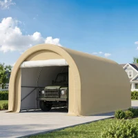 Outsunny 10' x 16' Carport, Heavy Duty Portable Garage Storage Tent with Large Zippered Door, Anti-UV PE Canopy Cover for Car, Truck, Boat, Motorcycle, Bike, Garden Tools, Outdoor Work, Beige(m-8)