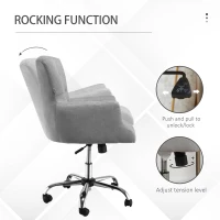 HOMCOM Mid Back Task Chair, Modern Home Office Chair with Tufted Button Design and Padded Armrests, Swivel Computer Desk Chair for Study Living Room Bedroom, Gray(m-6)
