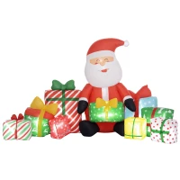 Outsunny 4.4' Inflatable Santa Claus and Gift Boxes w/ White LED Lights, Blow-Up Outdoor Display for Party(m-11)
