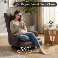 360 Degree Swivel Floor Chairs for Adults, Faux Leather Gaming Floor Chair with Back Support, 14 Angles Adjustable Comfortable Floor Lounge Chair Folding Video Game Chairs Office Bedroom(m-10)