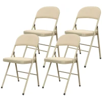 HOMCOM 4 Pack Folding Chairs with Padded Seats, Velvet Portable Party Chairs with Steel Frame, Beige(m-2)