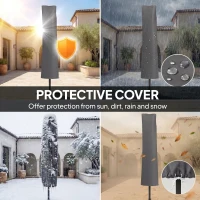 Outsunny 10 x 9.7 ft Offset Cantilever Patio Umbrella with Lights, Wind Rope, UPF50+ Outdoor Cantilever Parasol, Dark Grey(m-5)
