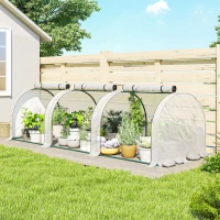 Outsunny 9.7' L x 3' W x 2.5' H Portable Tunneled Greenhouse with 3 Zippered Doors, Water/UV Fighting PE Cover, White(m-10)