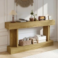 HOMCOM 63 Inch Long Console Table, Vintage Narrow Entryway Table with Storage Shelf for Living Room and Hallway, Oak(m-2)