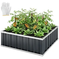 Outsunny 3' x 3' x 1' Raised Garden Bed, Galvanized Metal Planter Box for Vegetables Flowers Herbs, Dark Gray(m-11)
