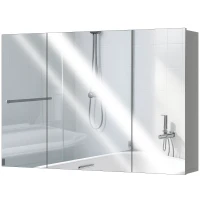 kleankin 35" x 24" Wall Mounted Bathroom Cabinet with Mirror, Bathroom Medicine Cabinet with 3 Doors Adjustable Shelves, Grey(m-2)
