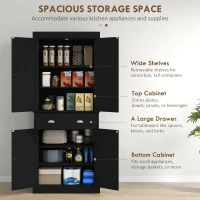 HOMCOM 72.5" Kitchen Cabinet, Pantry Storage Cabinet with Doors and Shelves, Freestanding Food Pantry Cabinet, Black Wood Grain(m-4)