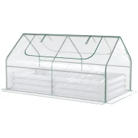 Outsunny 6 x 3 x 1ft Metal Planter Box with Mini Greenhouse, Galvanized Raised Garden Bed with Cover for Herbs and Vegetables, Small Greenhouse for Patio Balcony, Clear and Light Gray(m-11)