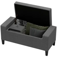 HOMCOM 36" Storage Ottoman Bench, Linen-Look Fabric End of Bed Bench with Solid Wood Frame and Legs, Tufted Storage Chest, Footrest for Living Room, Bedroom, Entryway, Grey(m-11)