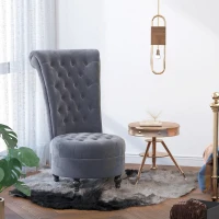 HOMCOM 45" Tufted High Back Velvet Accent Chair Living Room Soft Padded Couch Lounge Ash Grey(m-8)