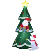 Outsunny 6ft Inflatable Christmas Tree Decorations with Santa Claus and A White Dog, Blow-Up Outdoor LED Yard Christmas Decor for Lawn Garden Party(m-1)