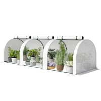 Outsunny 9.7' L x 3' W x 2.5' H Portable Tunneled Greenhouse with 3 Zippered Doors, Water/UV Fighting PE Cover, White(m-1)